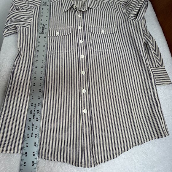The Stronghold Mens Striped Button-Up Shirt Large Long Sleeve Blue white Pockets - Picture 7 of 7